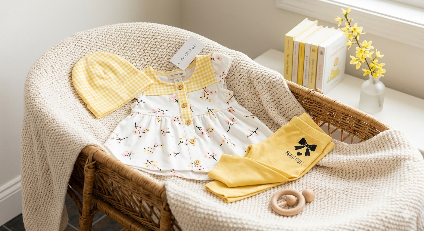 3-Piece Gingham & Floral Cotton Outfit Set – Elegance Meets Comfort