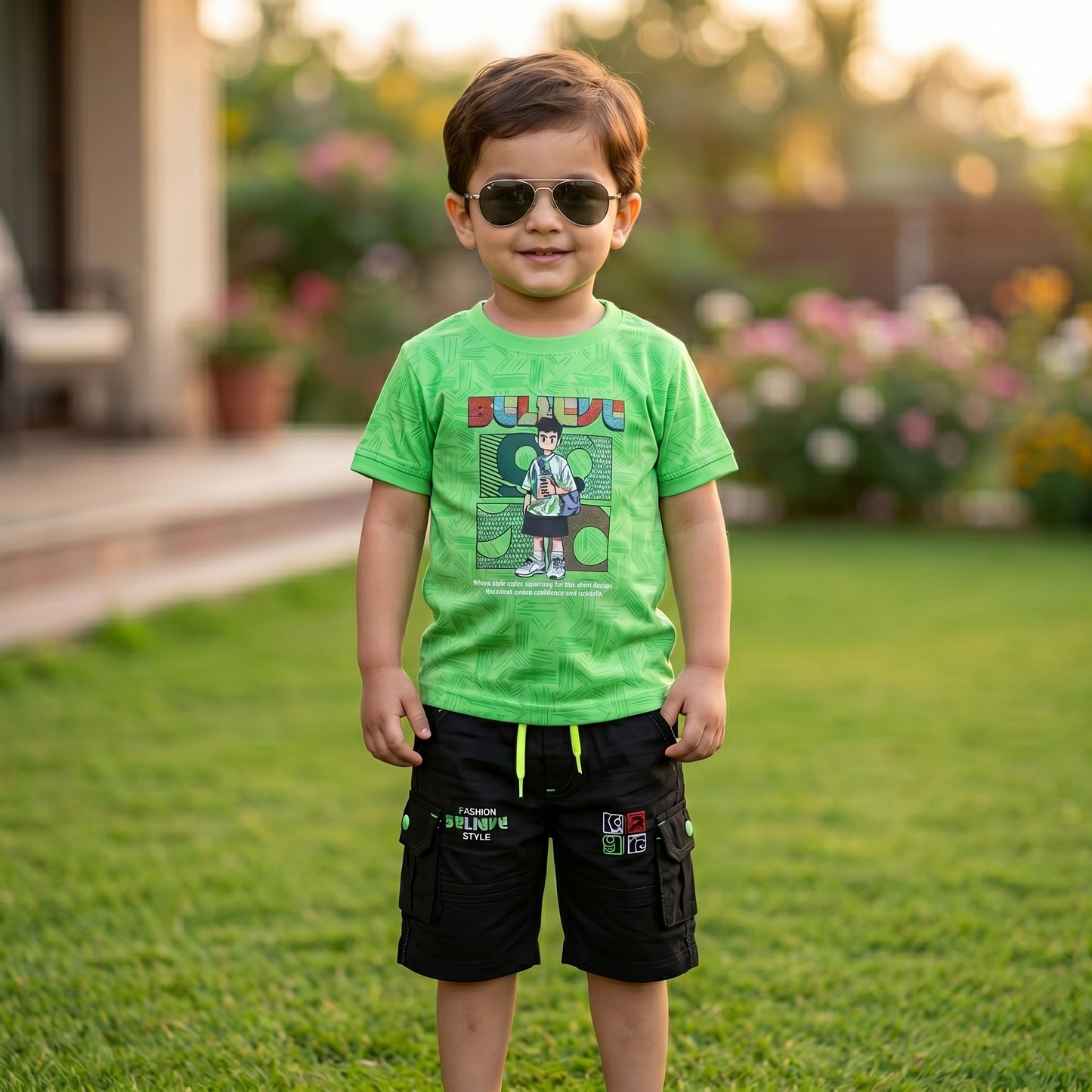 Kids' Trendy Graphic Tee & Cargo Short Set