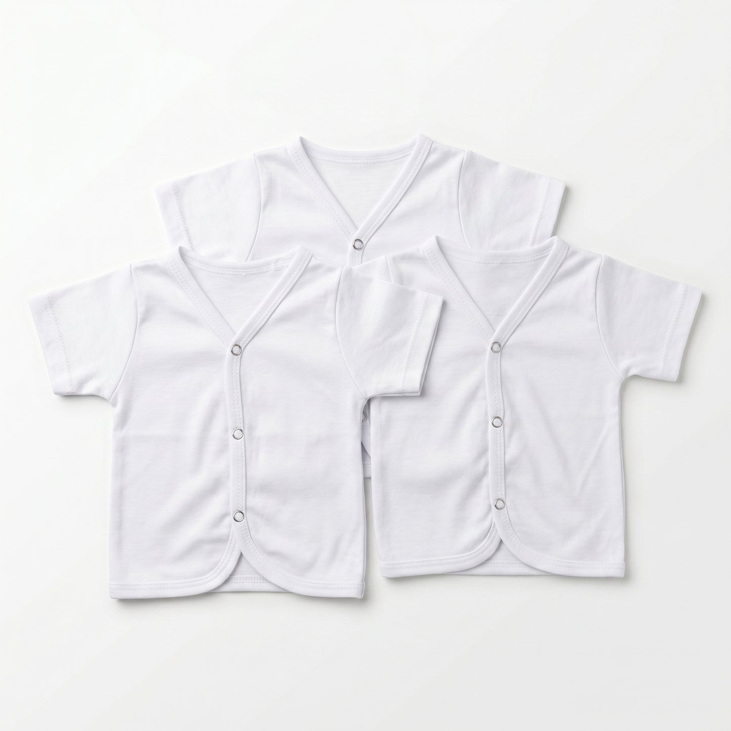 Pure Cotton Baby Vest Trio (Pack of 3) – Essential White Front-Snap Undershirts