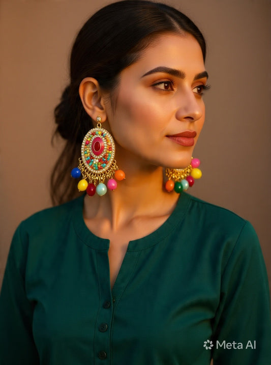 ALIFBAAY Royal Filigree Statement Earrings – Gold Turquoise Multicolor