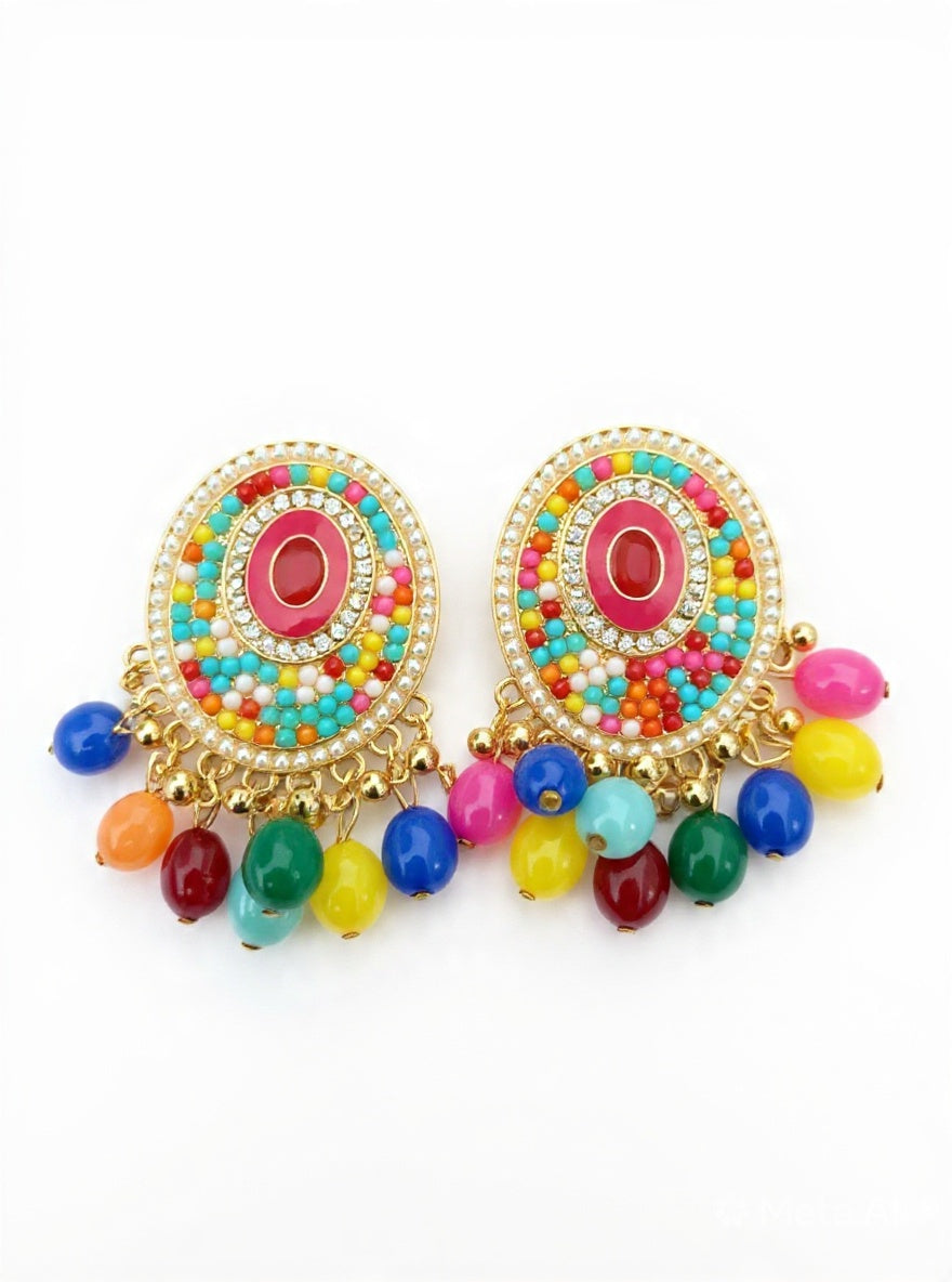 Filigree Multicolor Statement Earrings Gold Turquoise Multicolor