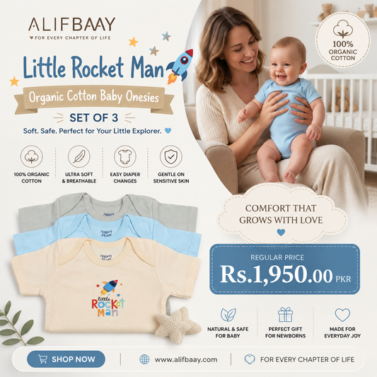 Best Organic Cotton Baby Onesies in Pakistan: Why the Alif Baay Little Rocket Man Set Is a Must-Have for Every New Parent