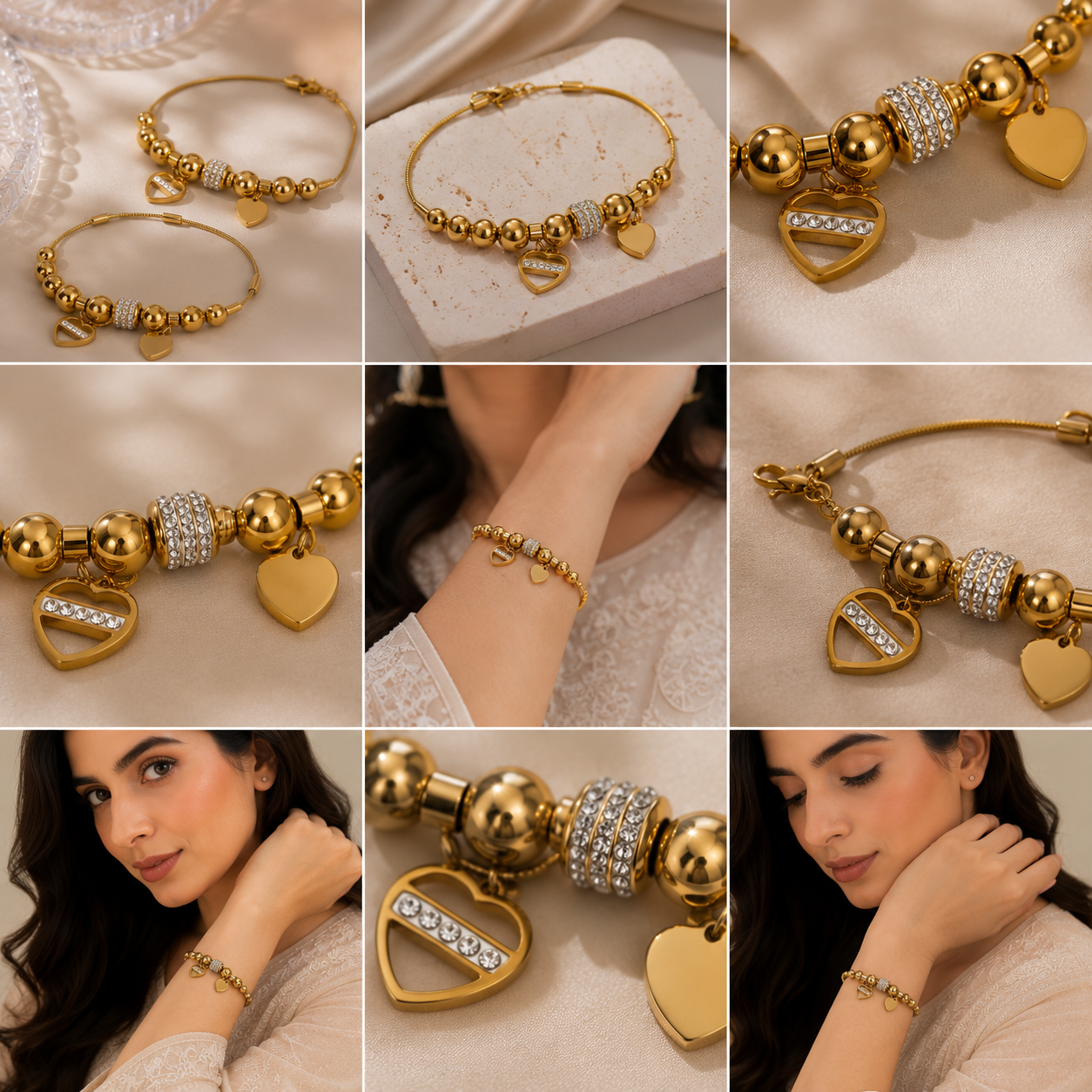 Luxury Heart Charm Bracelet – Elegant Beaded Bracelet for Women