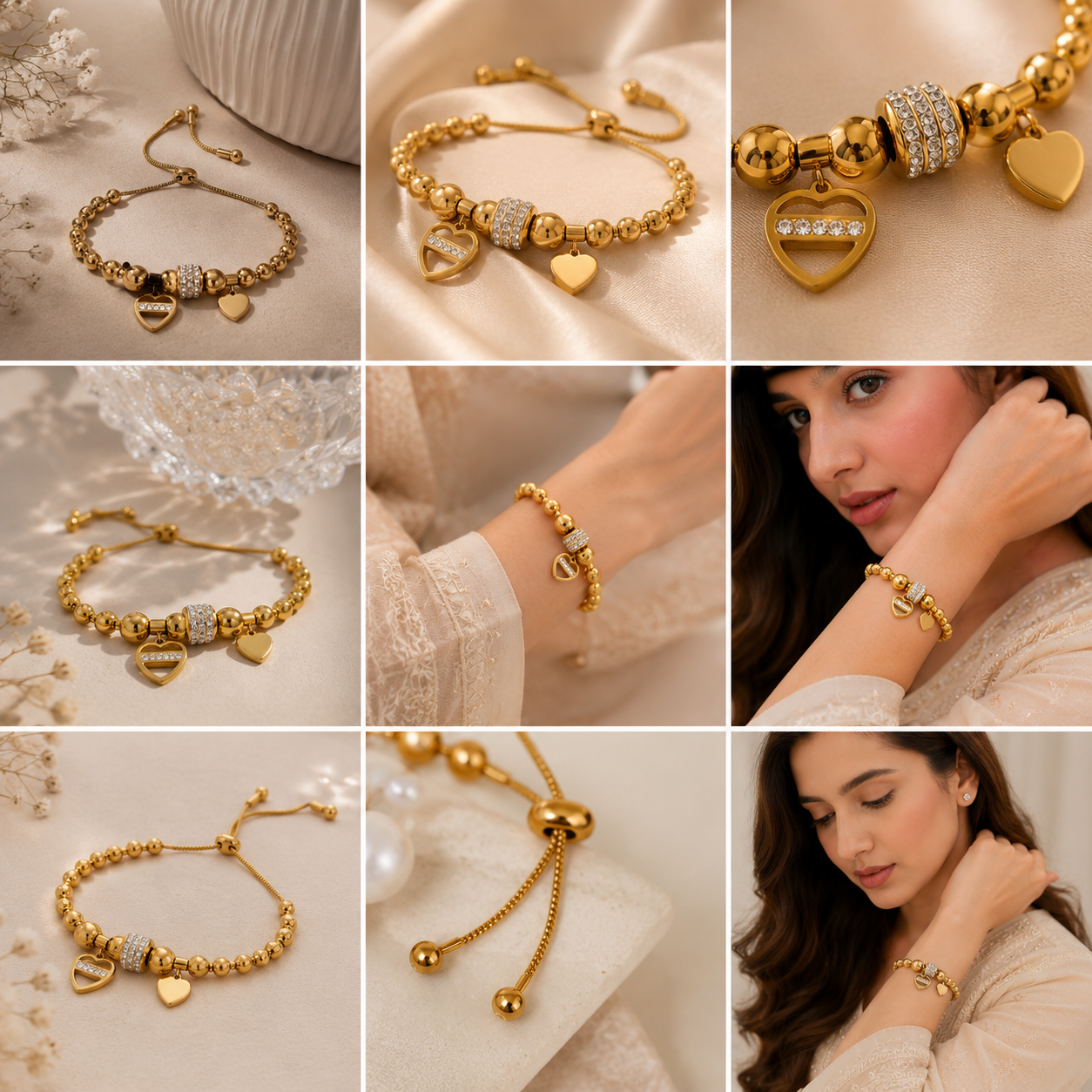 Luxury Heart Charm Bracelet – Elegant Beaded Bracelet for Women
