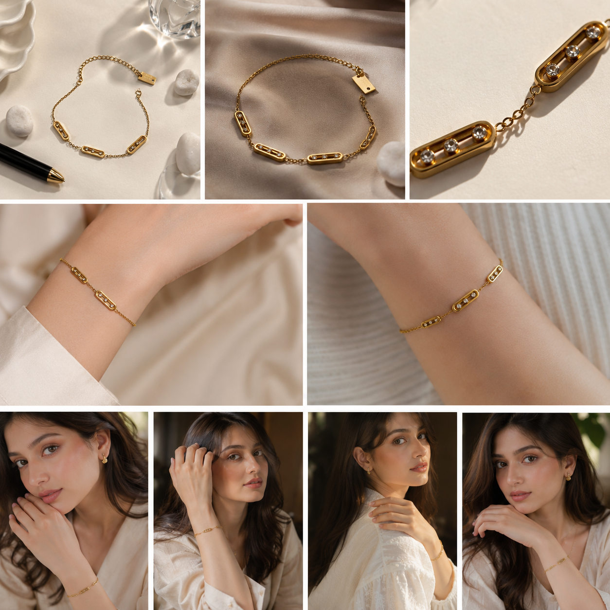 Luxury Geometric Crystal Link Bracelet – Elegant Minimalist Bracelet for Women