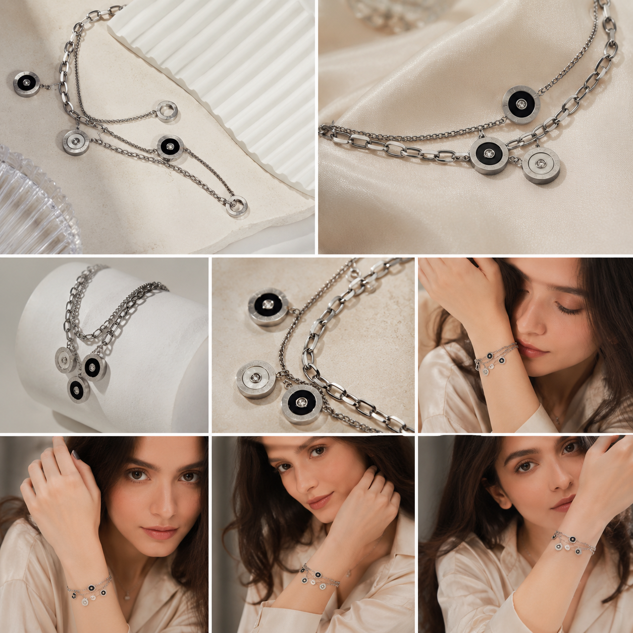 Luxury Multi-Layer Charm Bracelet – Elegant Silver Charm Bracelet for Women