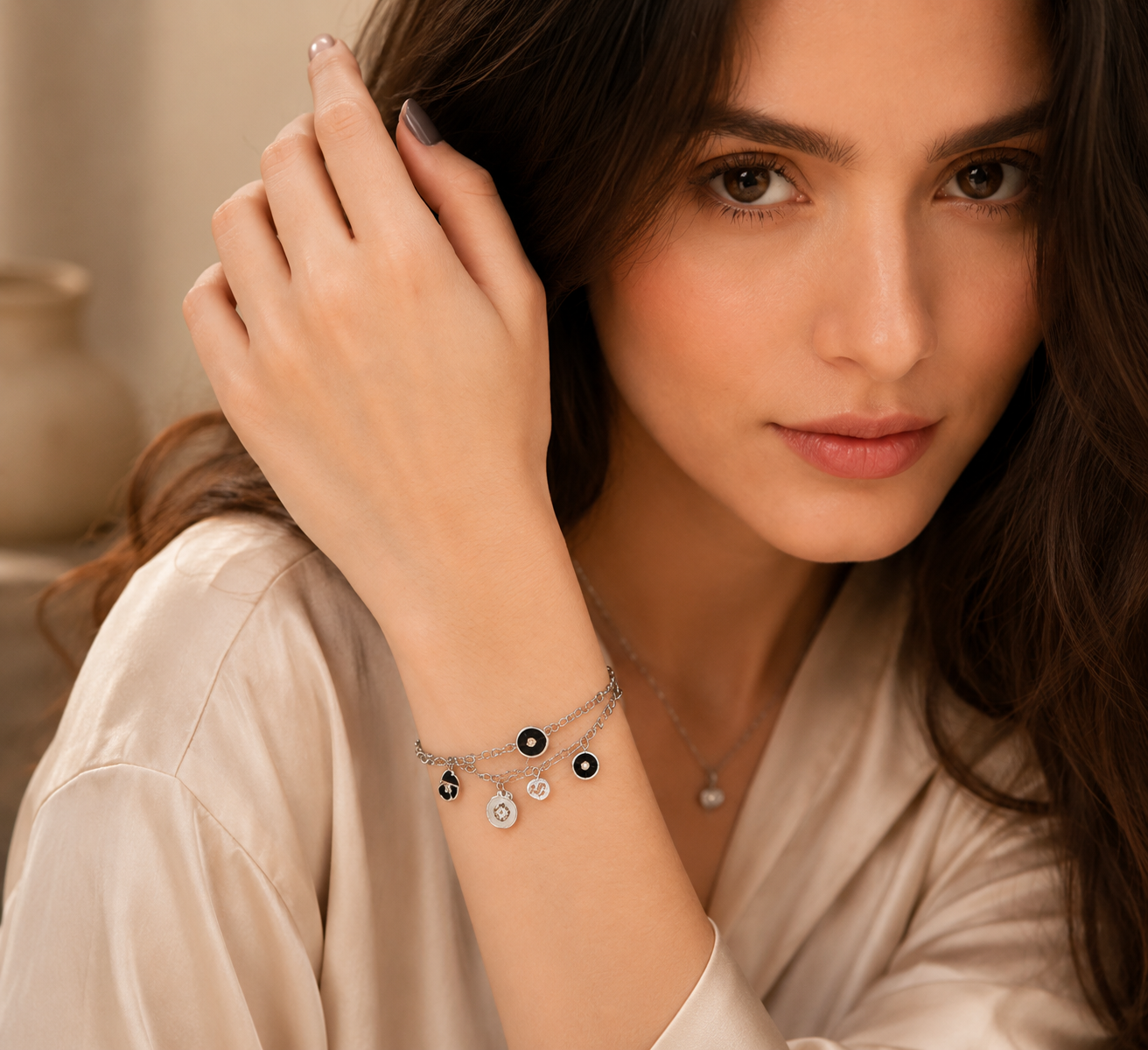 Luxury Multi-Layer Charm Bracelet – Elegant Silver Charm Bracelet for Women