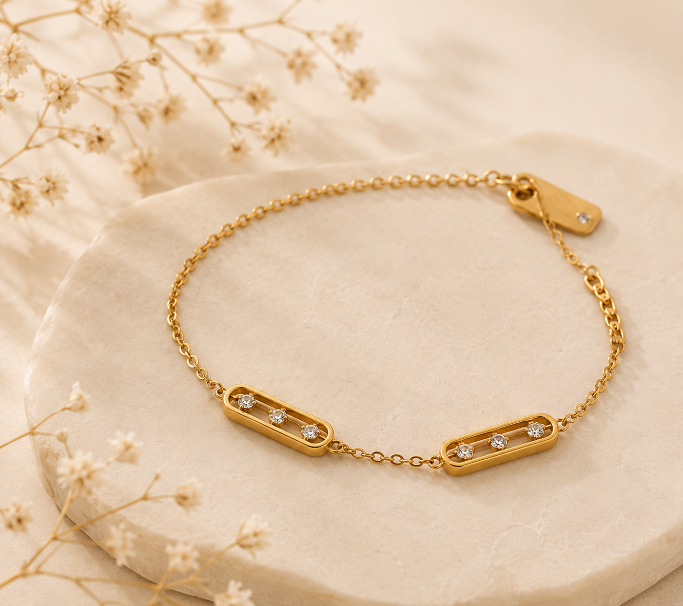 Luxury Geometric Crystal Link Bracelet – Elegant Minimalist Bracelet for Women