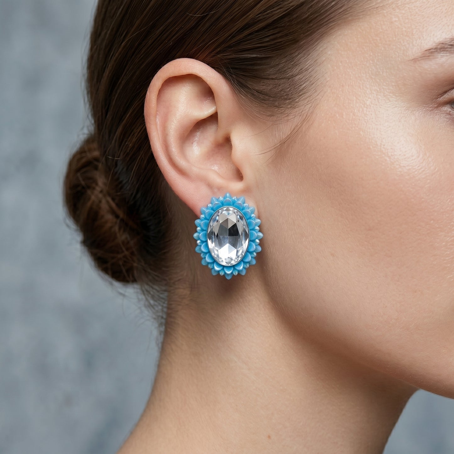 Luxury Blue Crystal Floral Stud Earrings – Elegant Statement Jewelry for Women
