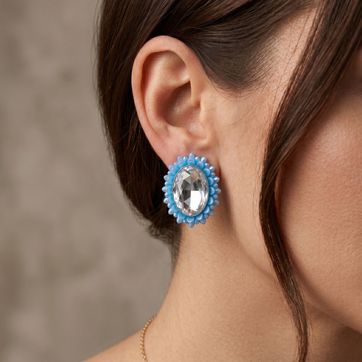 Luxury Blue Crystal Floral Stud Earrings – Elegant Statement Jewelry for Women