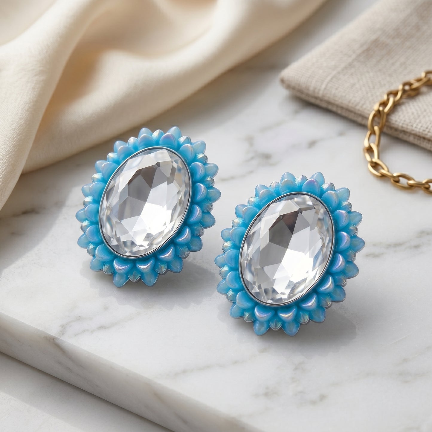 Luxury Blue Crystal Floral Stud Earrings – Elegant Statement Jewelry for Women