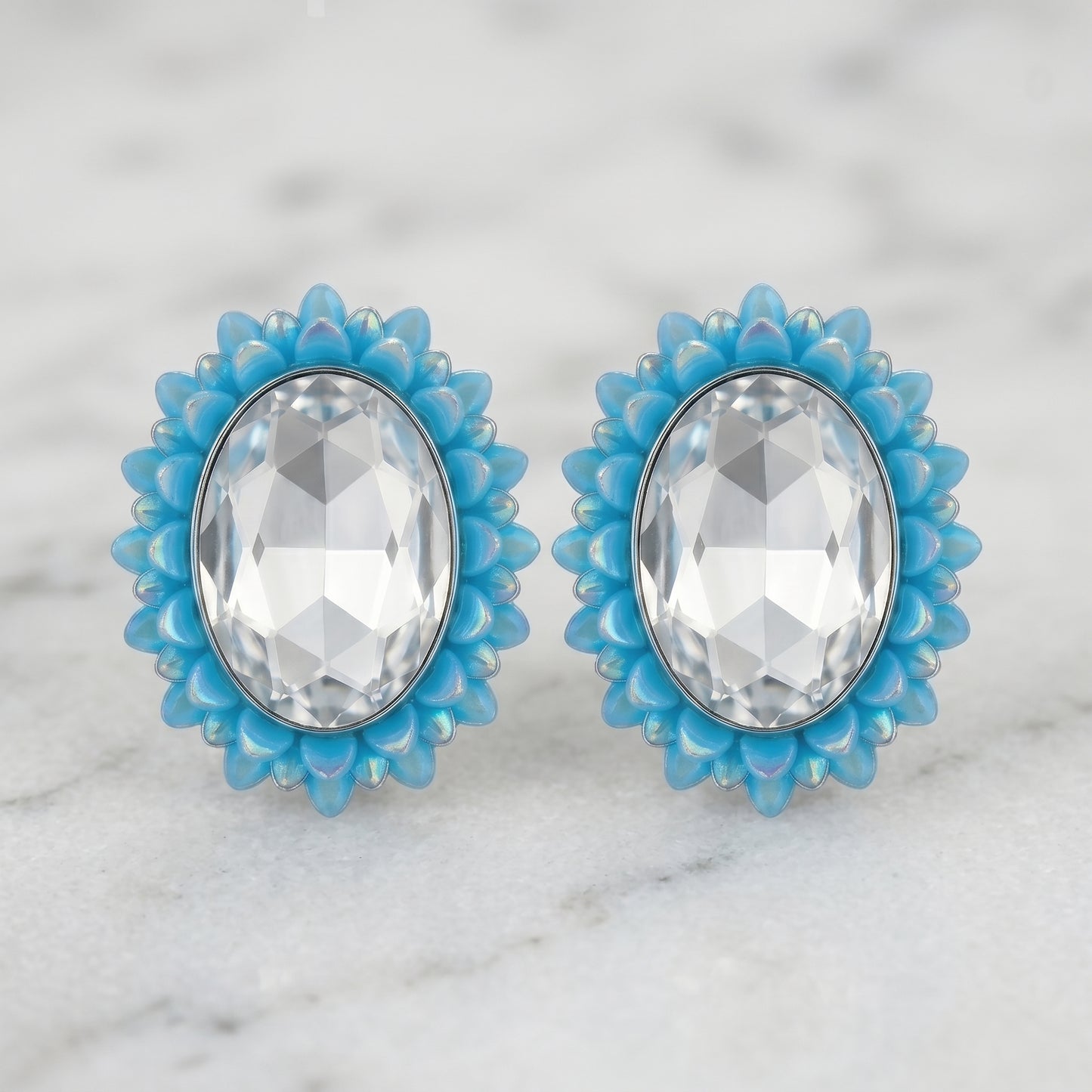 Luxury Blue Crystal Floral Stud Earrings – Elegant Statement Jewelry for Women
