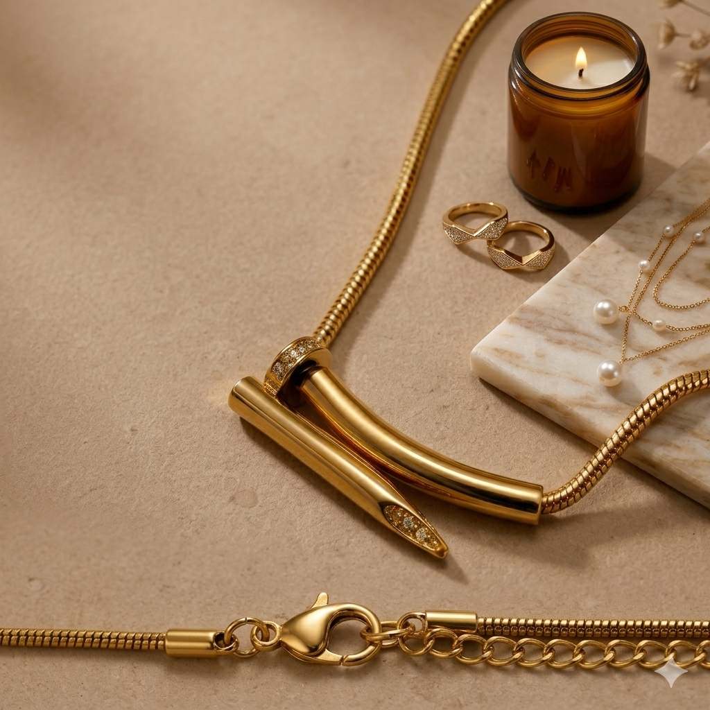 Alifbaay Minimalist Luxe Gold Nail Pendant Necklace