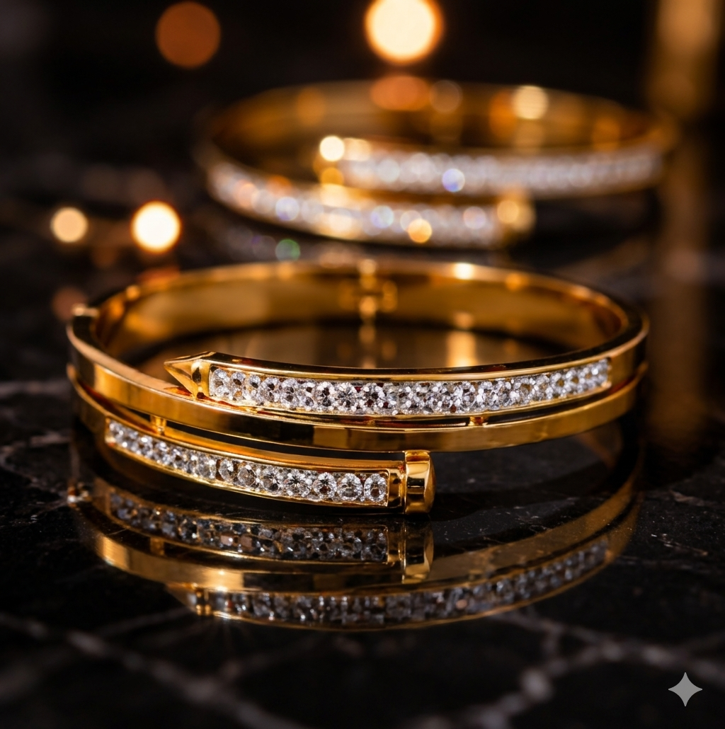 Modern Elegance Pavé Gold-Tone Bangle | Alifbaay Luxury Minimalist Jewelry