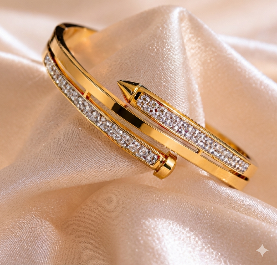 Modern Elegance Pavé Gold-Tone Bangle | Alifbaay Luxury Minimalist Jewelry