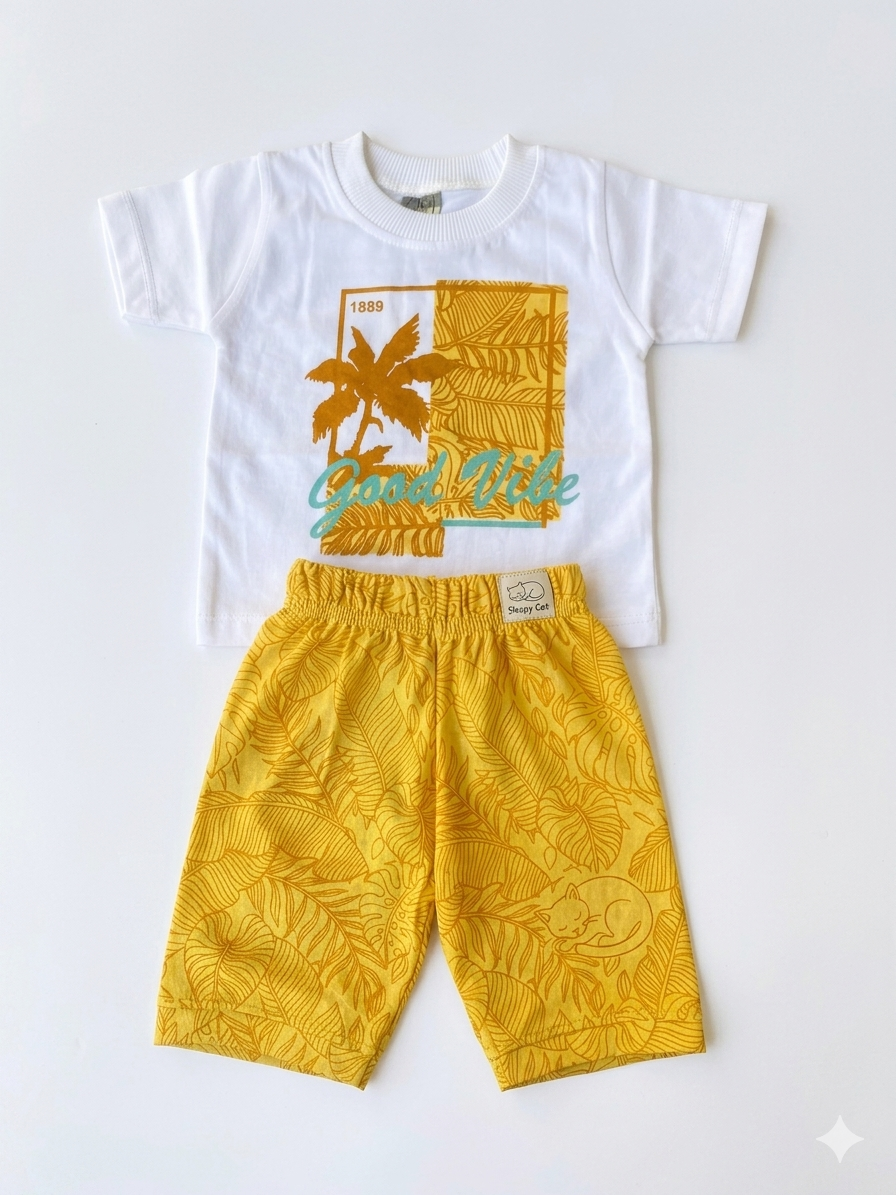 Kids Summer Vibe T-Shirt and Shorts Set 100%Cotton Tropical Matching Outfit