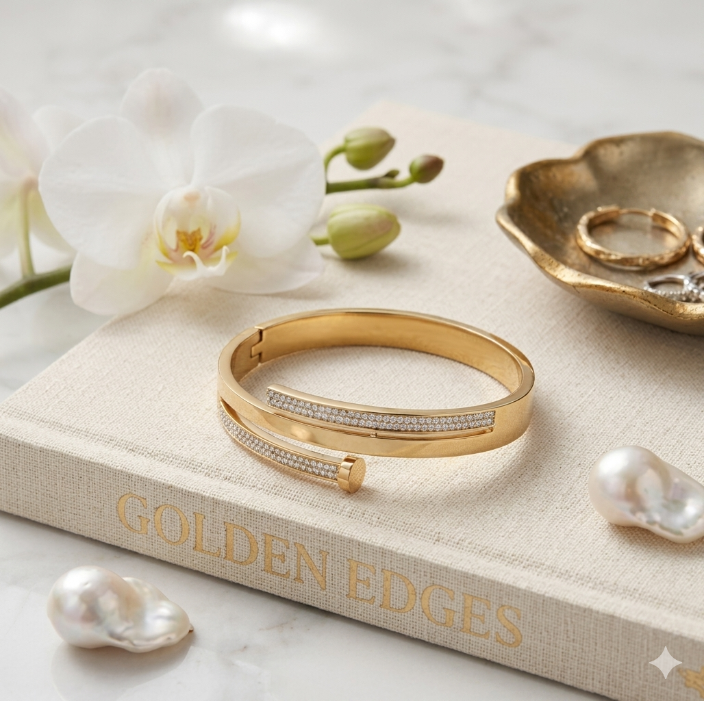 Modern Elegance Pavé Gold-Tone Bangle | Alifbaay Luxury Minimalist Jewelry