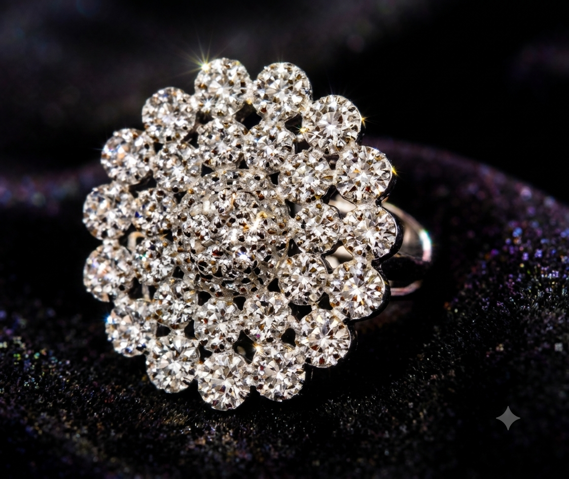 Radiant Cluster Statement Ring | Luxury Crystal Cocktail Ring in Gold & Silver