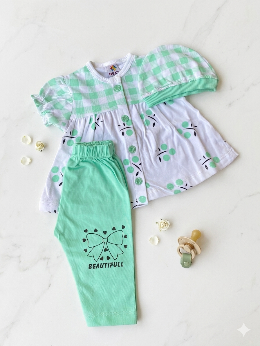 3-Piece Gingham & Floral Cotton Outfit Set – Elegance Meets Comfort