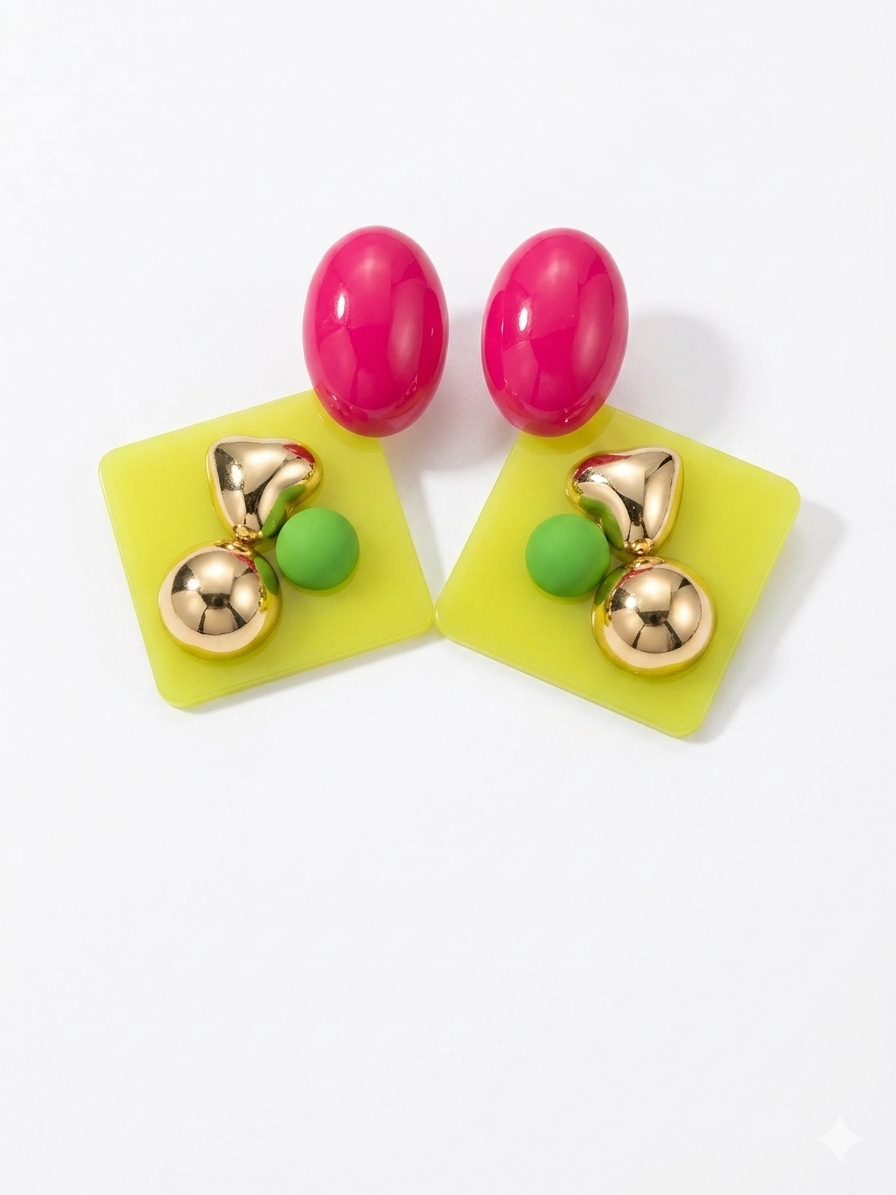 Description: Geometric Charm Statement Earrings