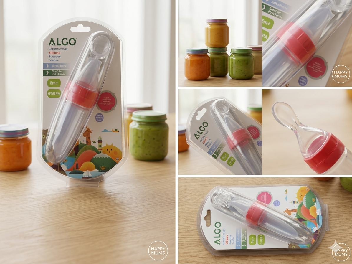 ALGO Natural Touch Silicone Squeeze Feeder – 2-in-1 Baby Food Dispensing Bottle & Soft Weaning Spoon