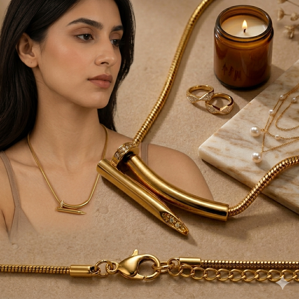 Alifbaay Minimalist Luxe Gold Nail Pendant Necklace