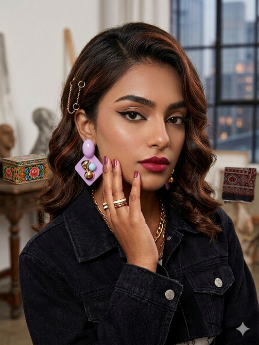 Description: Geometric Charm Statement Earrings
