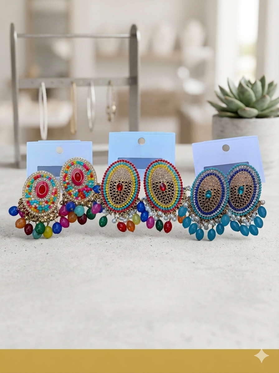 Filigree Multicolor Statement Earrings Gold Turquoise Multicolor