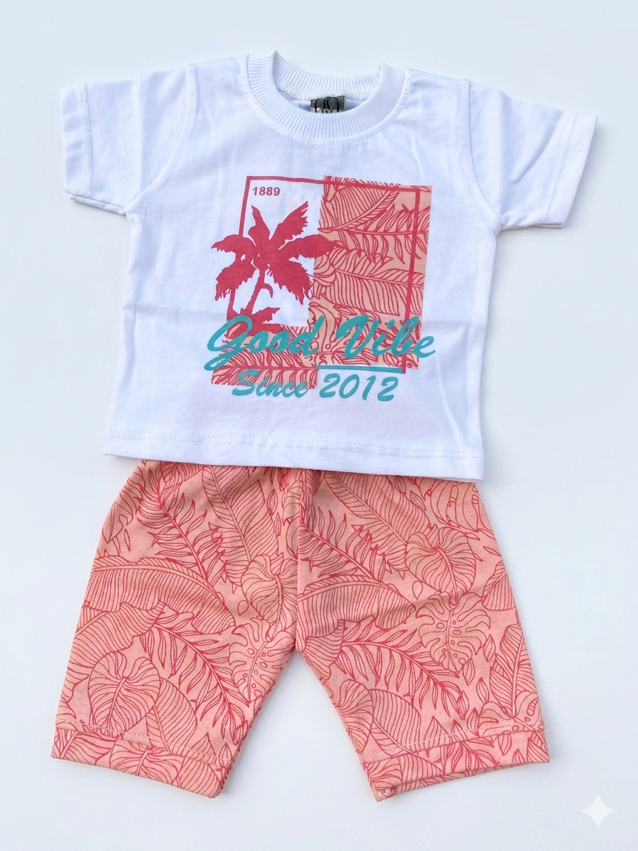 Kids Summer Vibe T-Shirt and Shorts Set 100%Cotton Tropical Matching Outfit