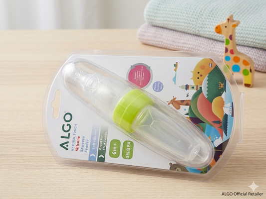 ALGO Natural Touch Silicone Squeeze Feeder – 2-in-1 Baby Food Dispensing Bottle & Soft Weaning Spoon