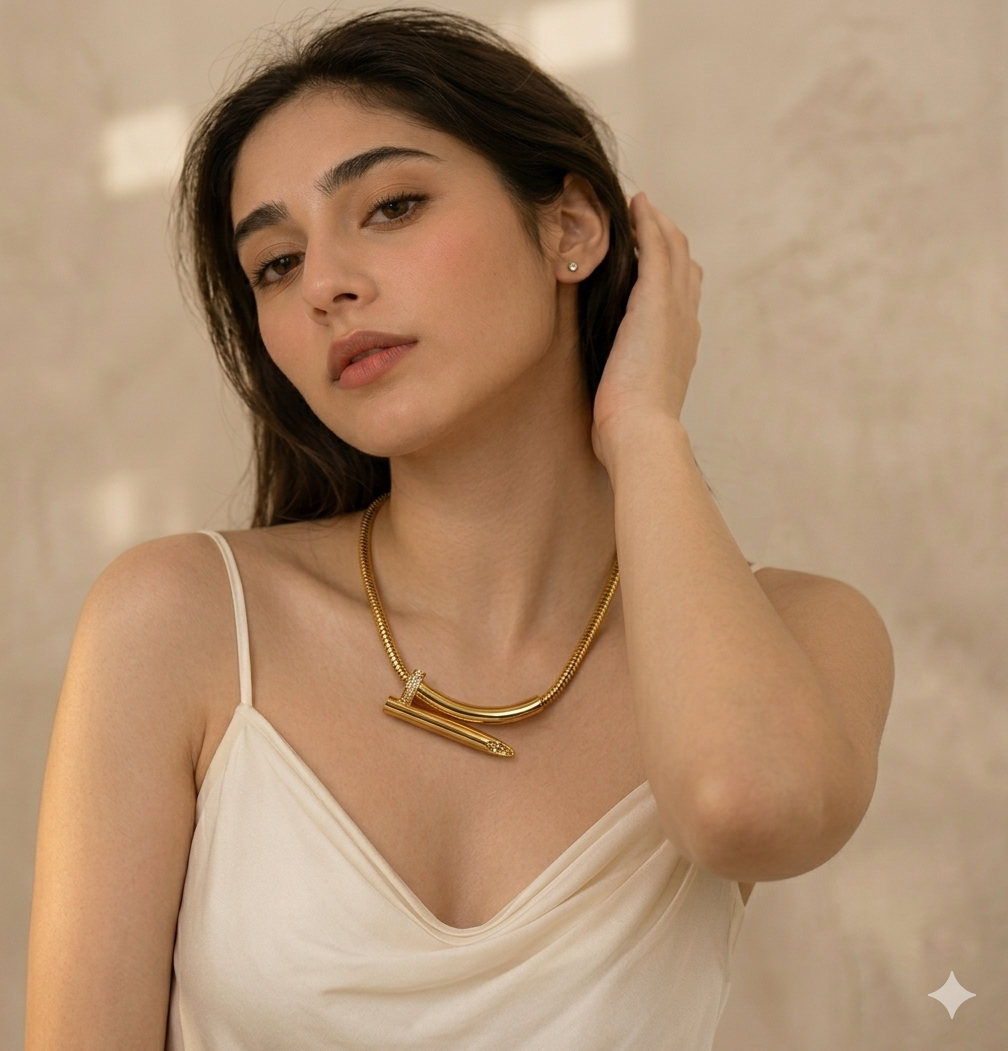 Alifbaay Minimalist Luxe Gold Nail Pendant Necklace