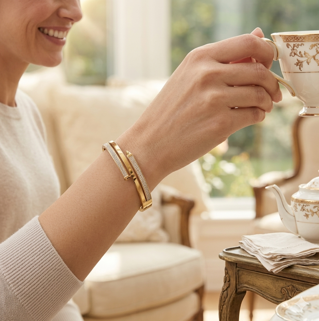 Modern Elegance Pavé Gold-Tone Bangle | Alifbaay Luxury Minimalist Jewelry