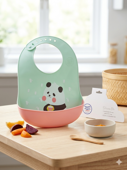 Waterproof Silicone Baby Bibs with Food Catching Pocket – Easy Clean, Adjustable Infant Feeding Bibs
