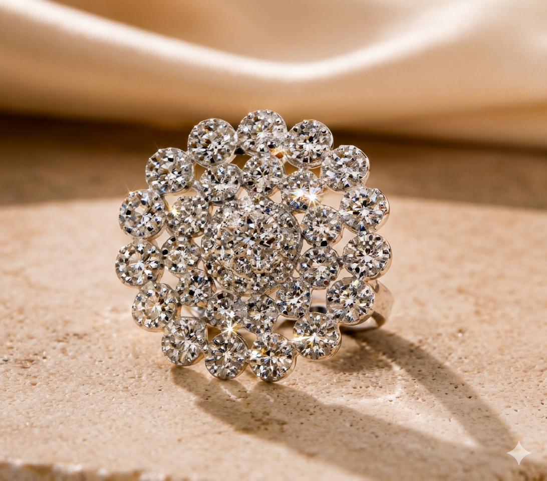 Radiant Cluster Statement Ring | Luxury Crystal Cocktail Ring in Gold & Silver