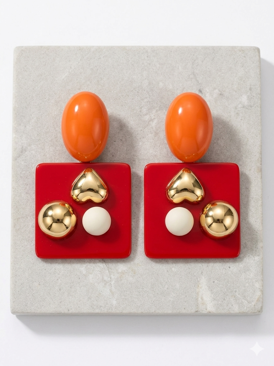 Description: Geometric Charm Statement Earrings