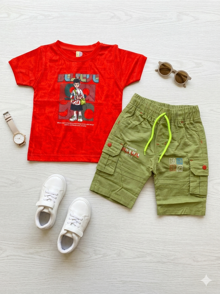 Kids' Trendy Graphic Tee & Cargo Short Set