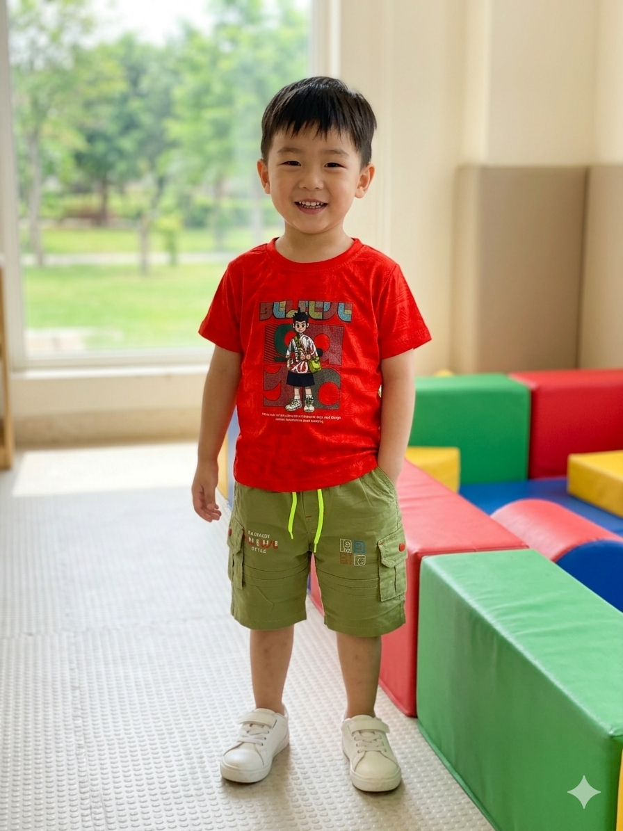 Kids' Trendy Graphic Tee & Cargo Short Set