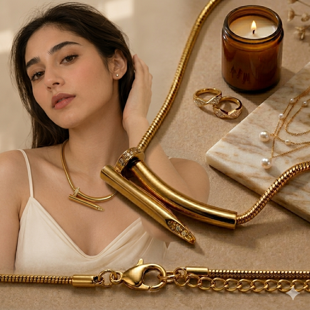 Alifbaay Minimalist Luxe Gold Nail Pendant Necklace