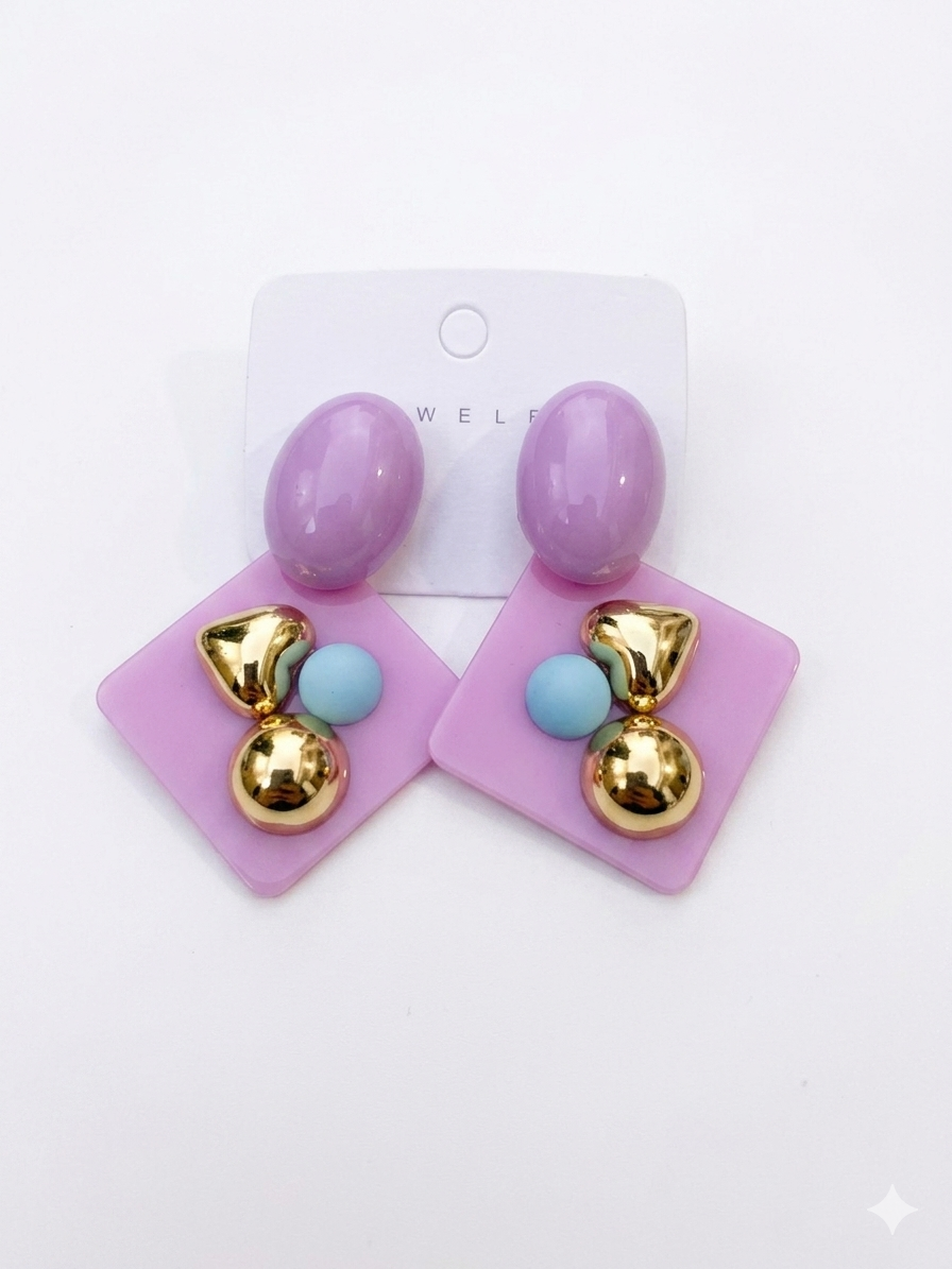 Description: Geometric Charm Statement Earrings