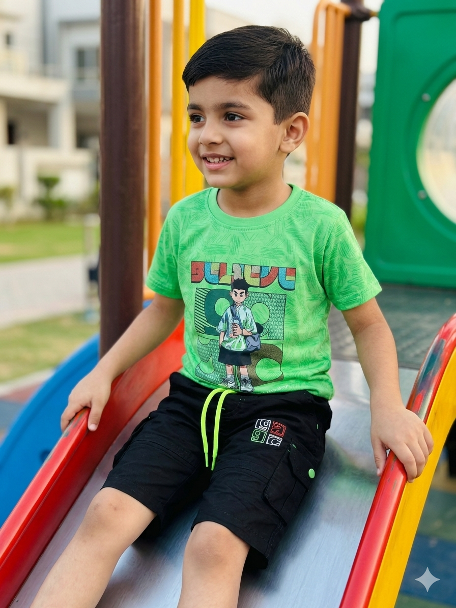 Kids' Trendy Graphic Tee & Cargo Short Set