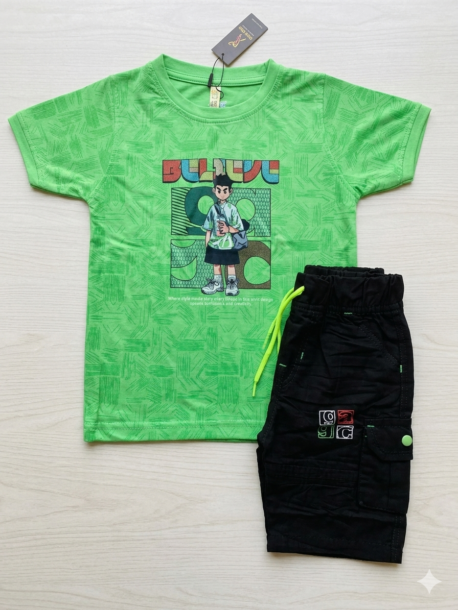 Kids' Trendy Graphic Tee & Cargo Short Set