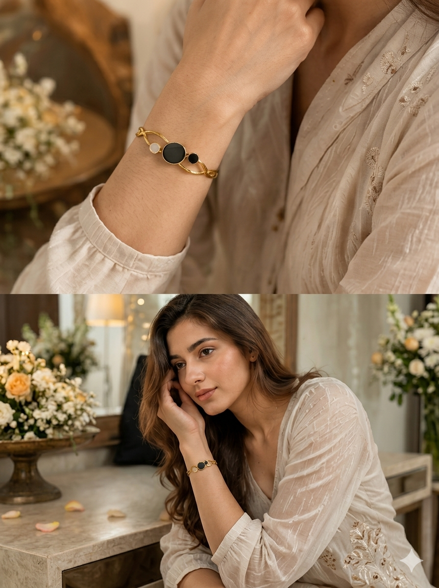 Modern Trio-Circle Statement Bangle | Alifbaay Luxury Minimalist Jewelry