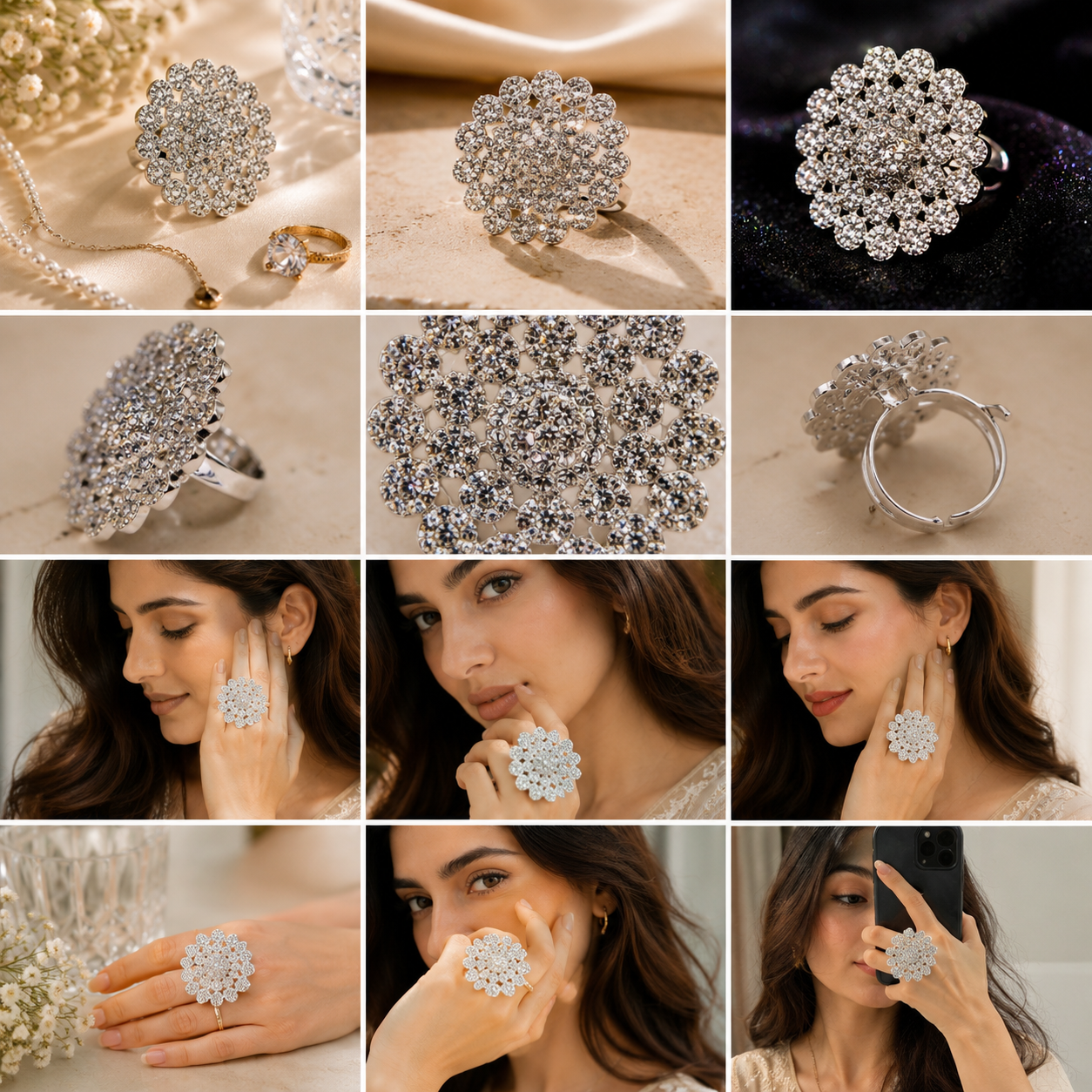 Radiant Cluster Statement Ring | Luxury Crystal Cocktail Ring in Gold & Silver