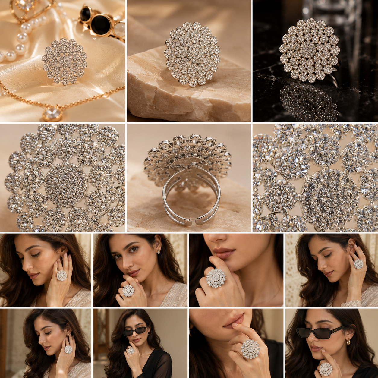 Radiant Cluster Statement Ring | Luxury Crystal Cocktail Ring in Gold & Silver
