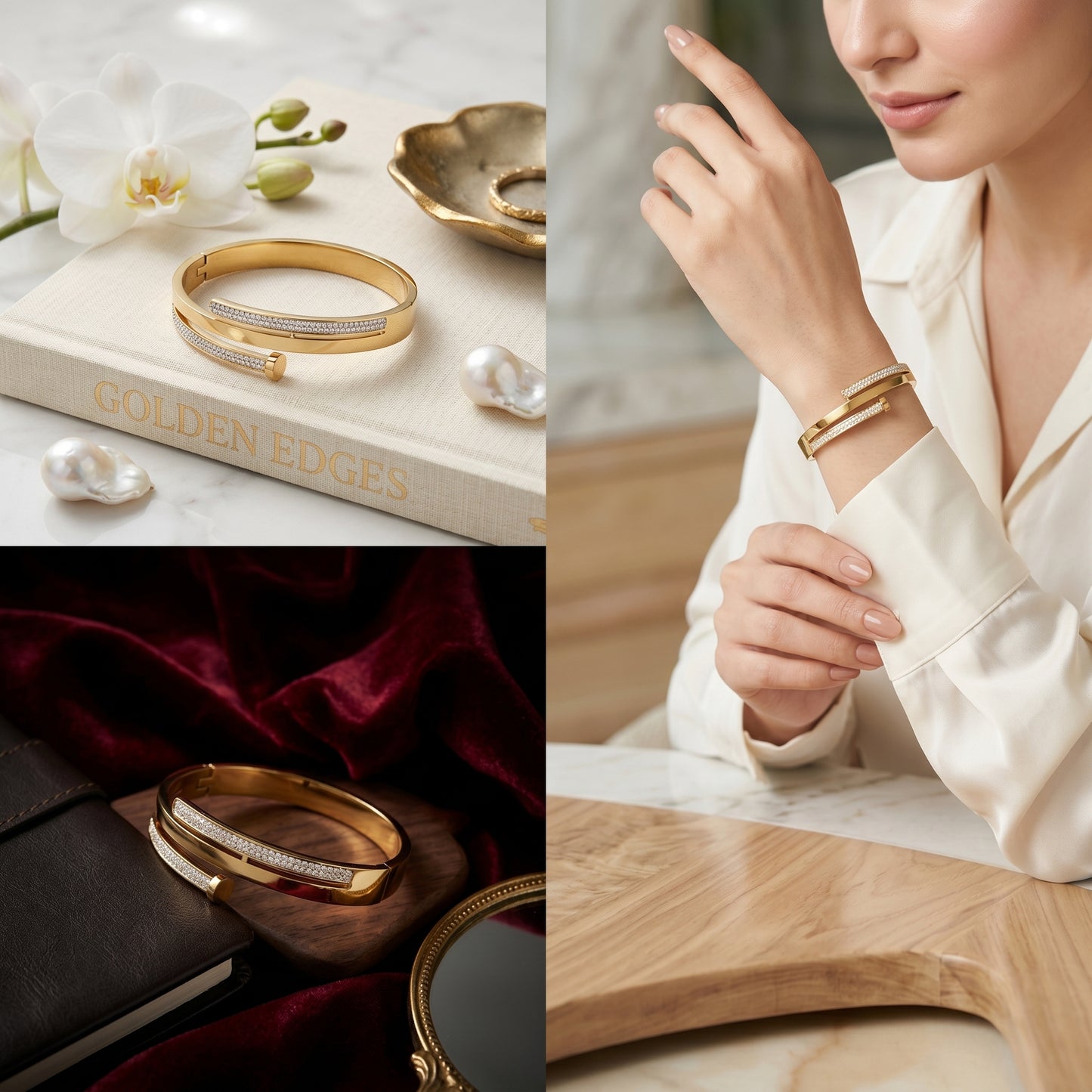 Modern Elegance Pavé Gold-Tone Bangle | Alifbaay Luxury Minimalist Jewelry