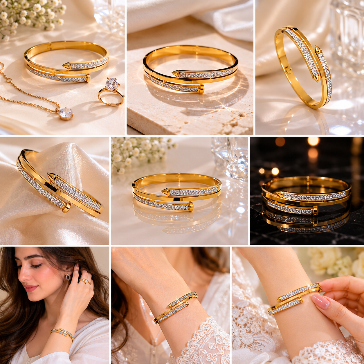 Modern Elegance Pavé Gold-Tone Bangle | Alifbaay Luxury Minimalist Jewelry
