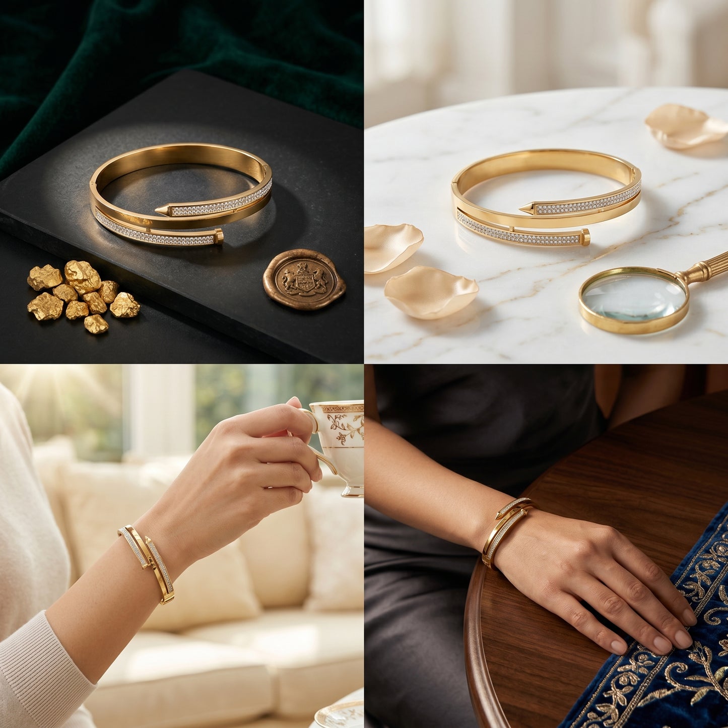 Modern Elegance Pavé Gold-Tone Bangle | Alifbaay Luxury Minimalist Jewelry