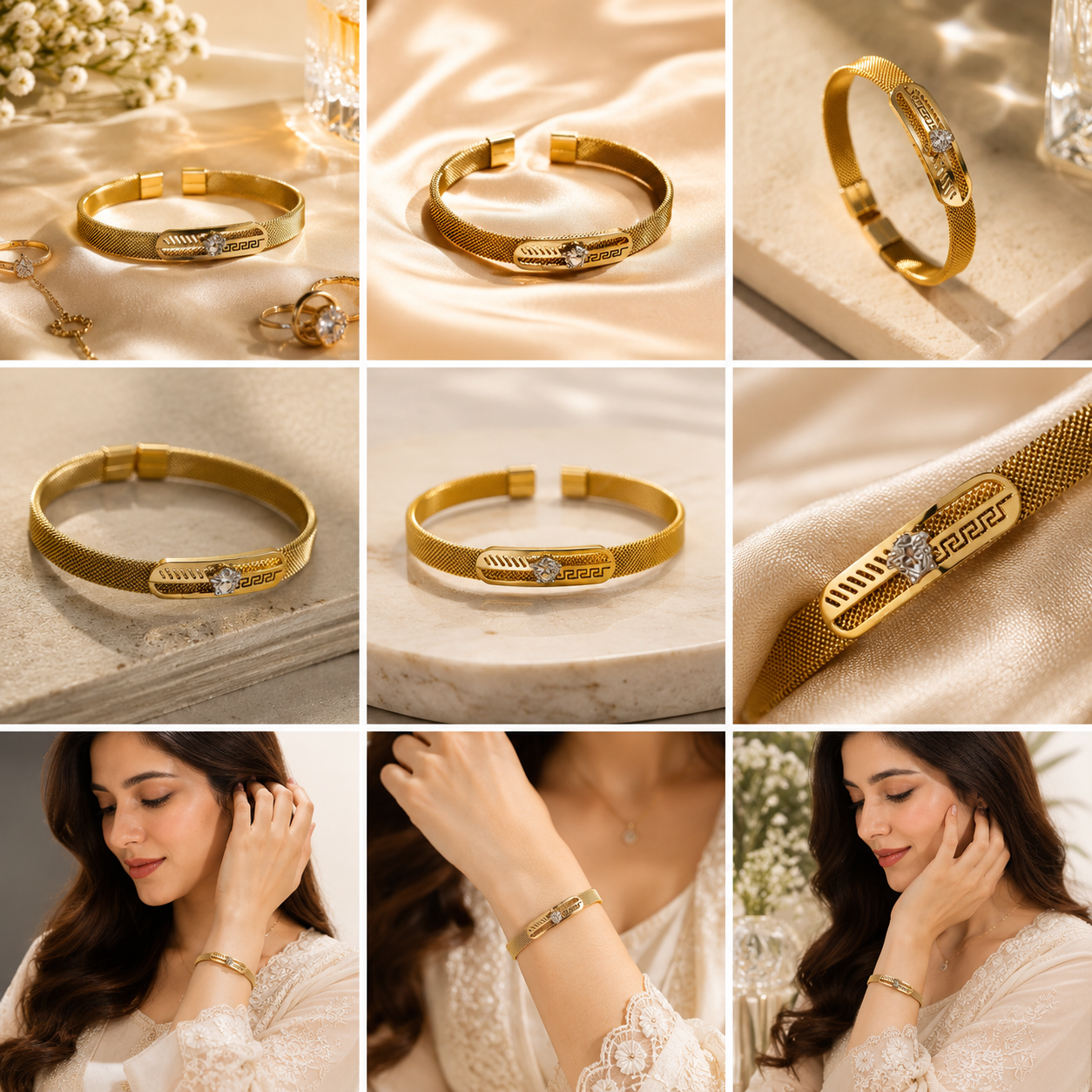 Radiant Filigree Mesh Bangle | Alifbaay Luxury Minimalist Jewelry