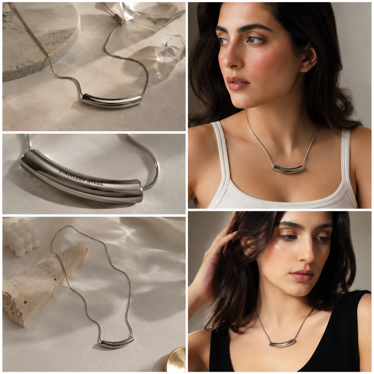 Alifbaay Premium Stainless Steel Curved Tube Necklace