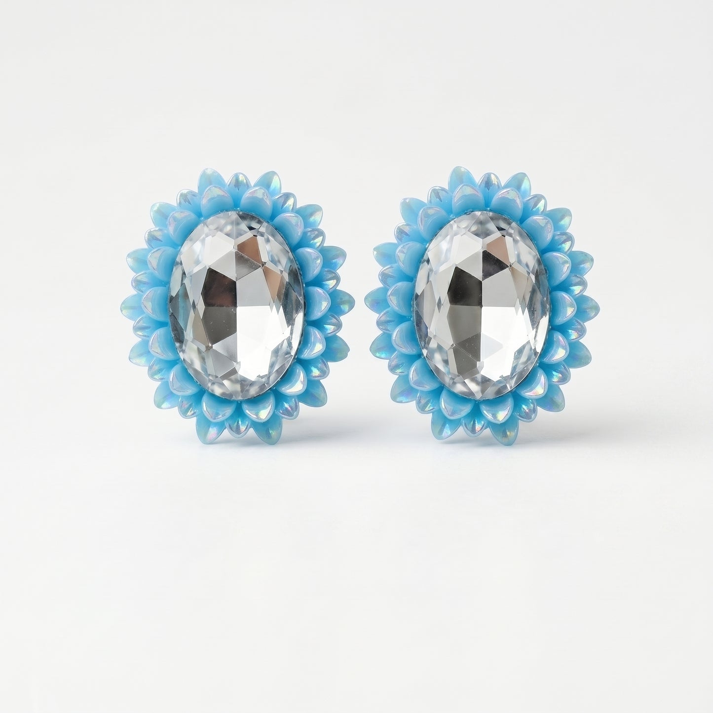 Luxury Blue Crystal Floral Stud Earrings – Elegant Statement Jewelry for Women
